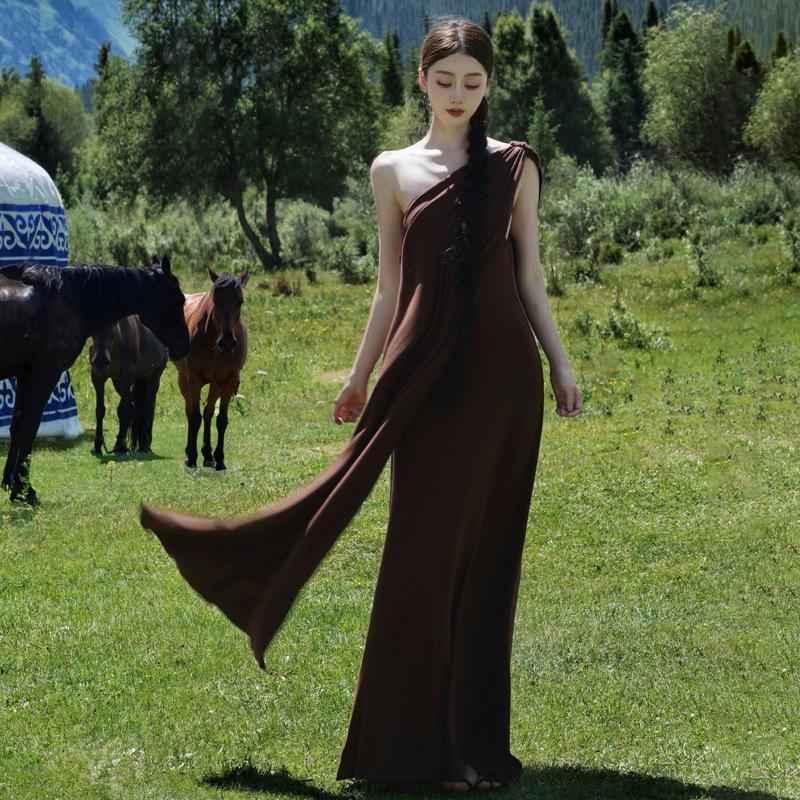 Slash Shoulder Streamer Dress Big Halter Sexy Banquet Dress Vacation Dress Women Summer S