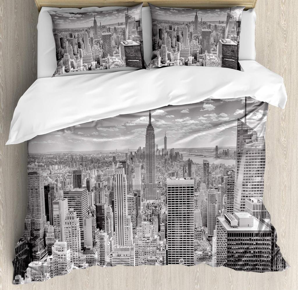 City Building Beding Set New York Theme Warm Comforter Cover Soft Duvet Cover for Children Kids Tens Adult Peoples Men Featuring 2 Pilow Bedrom