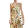 Women's Summer V-neck Halter Dress Silk Halter Dress Temperament Sexy Mid-length Dress