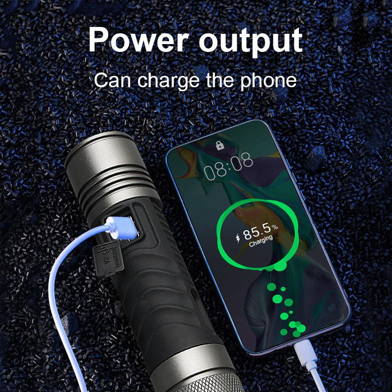 Powerful Flashlight 200W LED Torch High Lumen 1000000LM Lamp Dimmable Flash Light Waterproof Torch Light Rechargeable Lantern