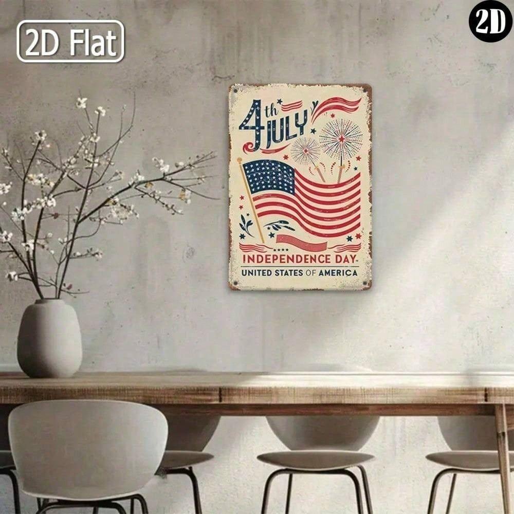 Vintage Metal Sign Patriotic Flag Firework Wall Decor for Home Office 20x30 Cm