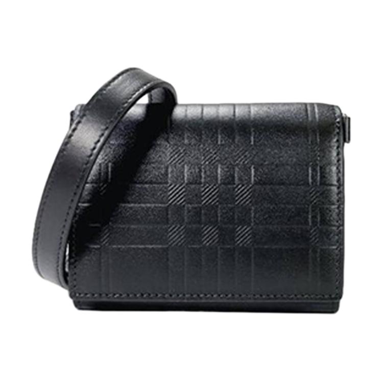 

Burberry Black Leather Mini Crossbody Bag With Embossed Check Pattern For Daily Use Basic Set (Bag+Dust Bag)