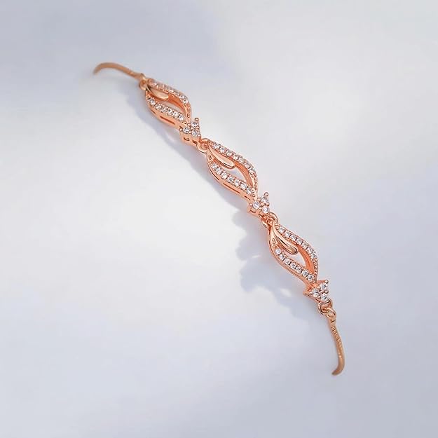 Rose Gold Plated American Diamond Crystal Contemporary Bracelet for Women & Girls