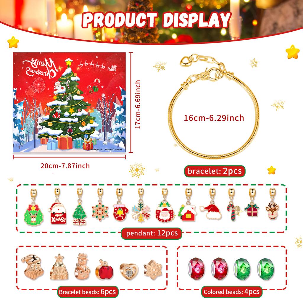 2025 Christmas Advent Calender Gift Box Creative DIY Snowman Santa Claus Bracelet Countdown Calendar Box for Girls New Year Gift