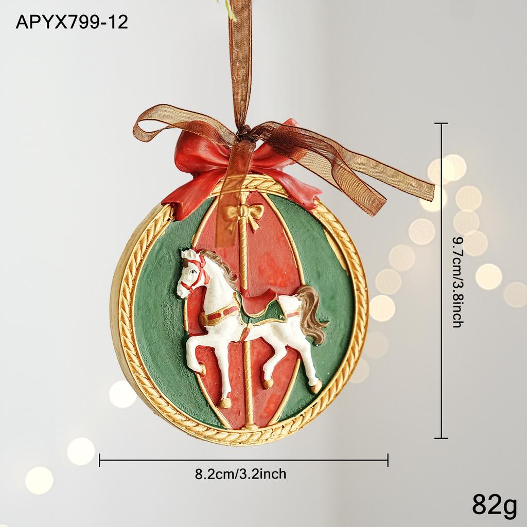 Resin Santa Rocking Horse Animal Christmas Ornaments Shaped Hanging Pendants for Tree Holiday Decor