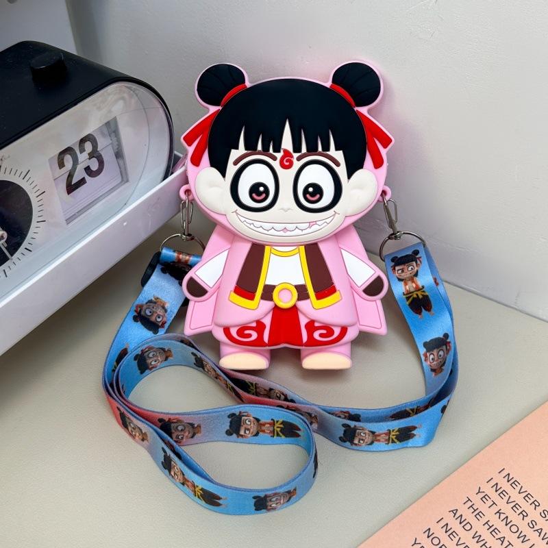 

Новая мультяшная наплечная сумка Нечжа милый кошелек для мелочи брелок детский кулон подарок розовый