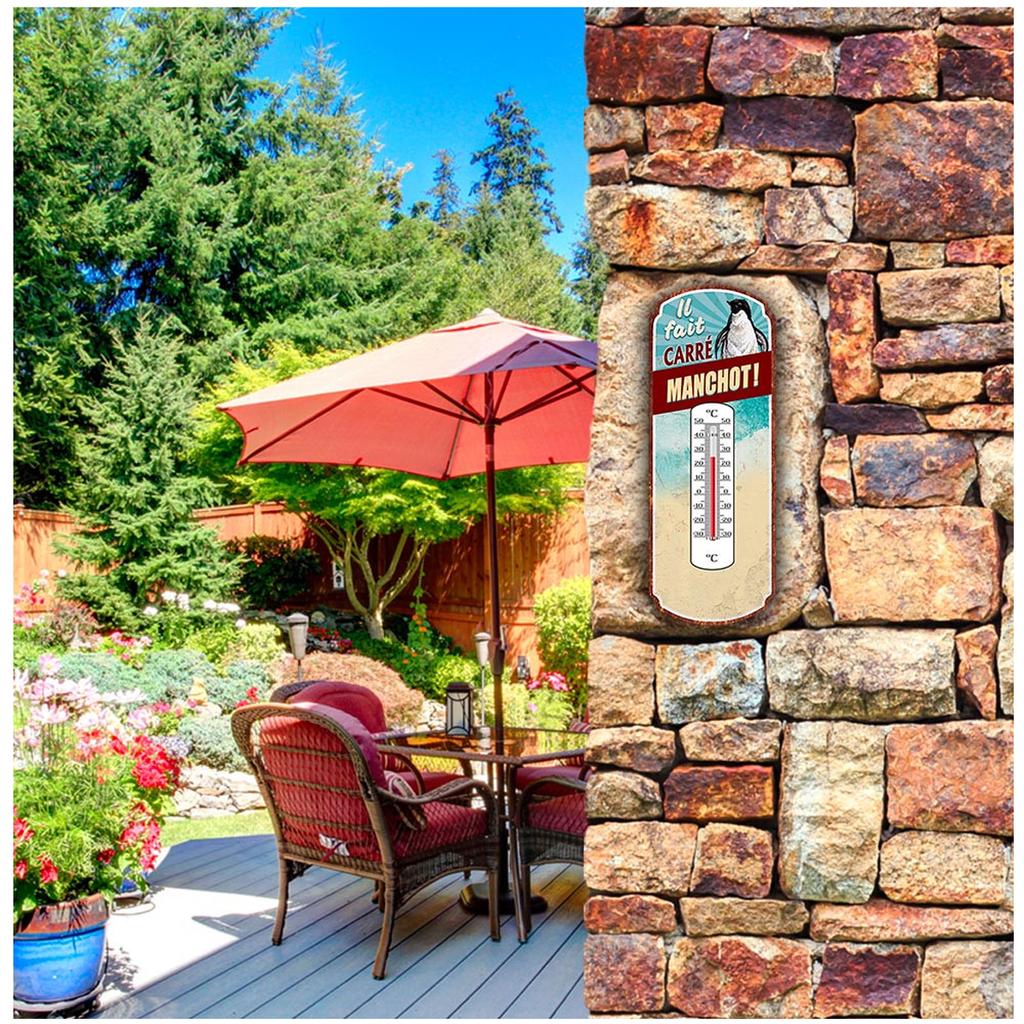 Les Trésors De Lily [A2933] - Humorvolles Metallthermometer „It’s Penguin Square!“ 'Beigeblau - 25x10 cm