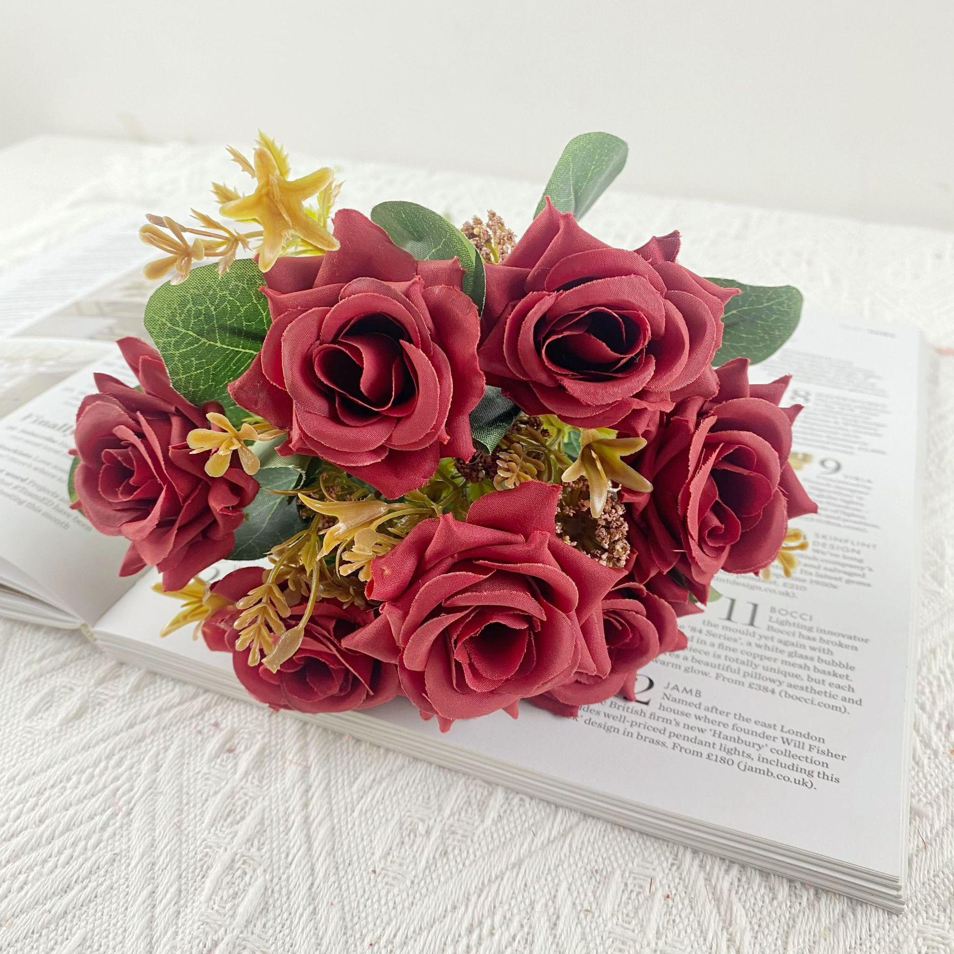 

7 шт. Тканевый цветок Роза Насыщенный розовый Искусственный цветок Гостиная Обеденный стол Свадебная фотосъемка Реквизит Украшение кармин