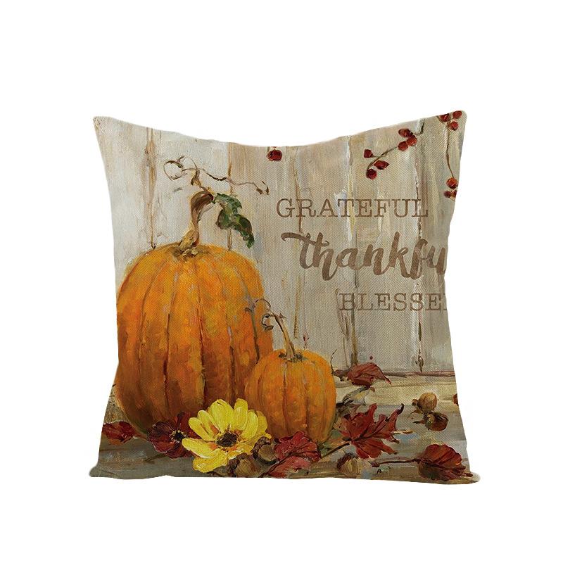 Thanksgiving Cushion Cover Pumpkin Print Harvest Polyester Cushion Cover Office Sofa Cushion Cover