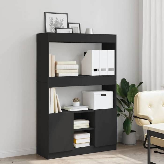 Exclusive House - Black Tall Sideboard 92x33x140 Cm Engineered Wood