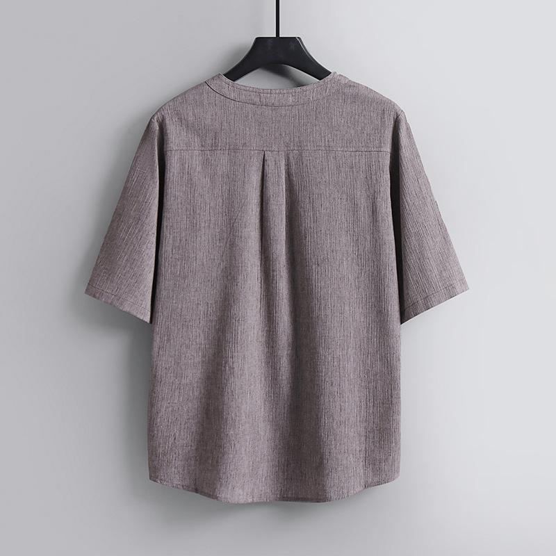 Duży rozmiar męski T-shirt w stylu chińskim ze stójką z bawełny i lnu Męska luźna koszulka letnia z półrękawem