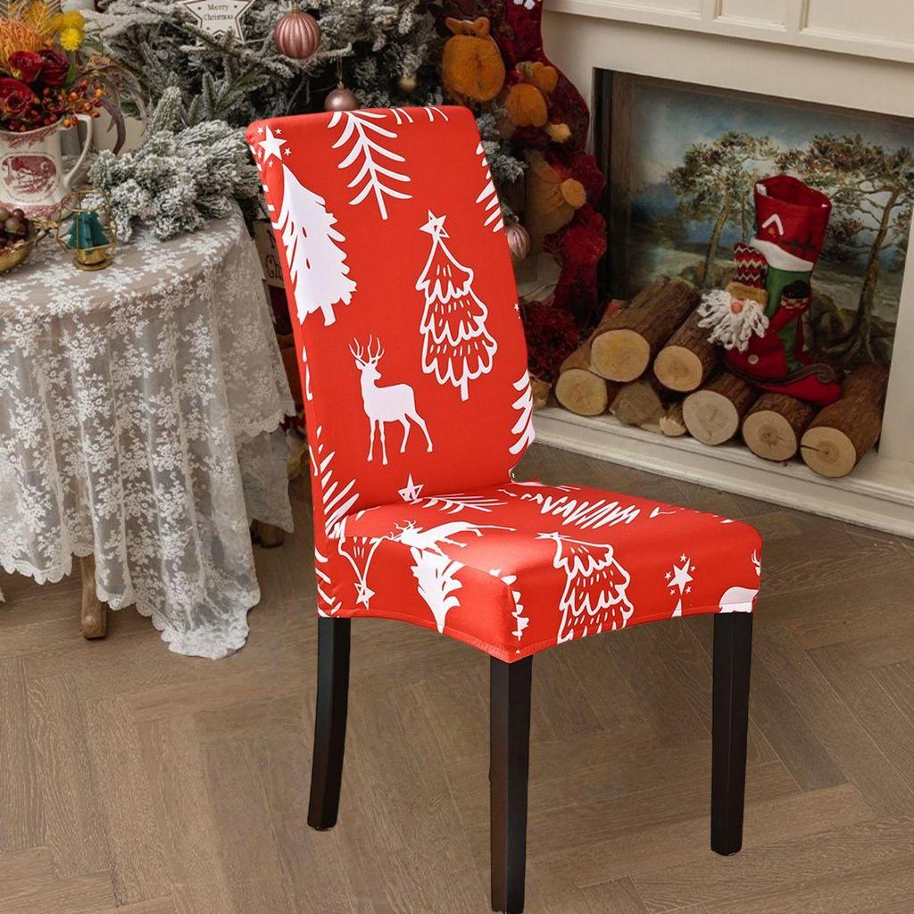 Christmas Chair Covers for Dining Room Kitchen Party Hotel Banquet Restaurant Office Stretch Seat Cover Housse De Chaise 1pc