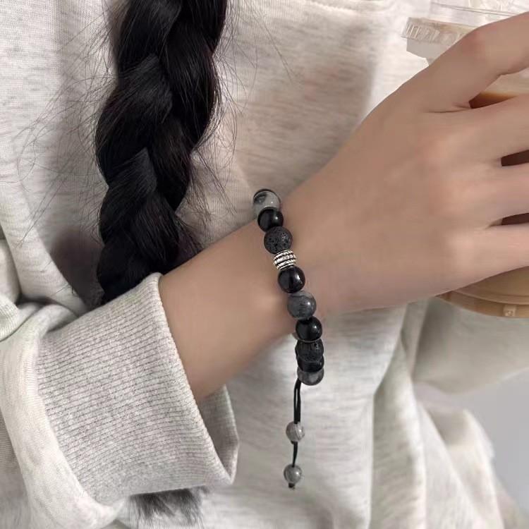 Sophisticated Black Beaded Bracelet For Women With Unique Design Elements
