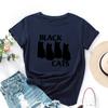 Summer Round Neck Black Cat Pattern Printed Top Fashionable Casual Pure Cotton Short Sleeved Women's T-shirts