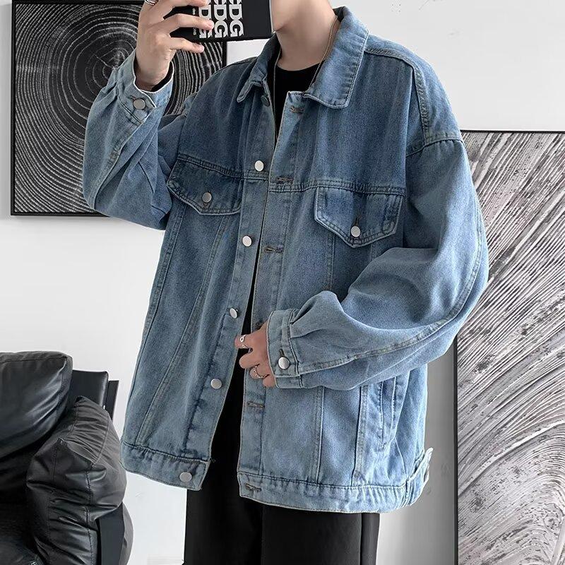 

Spring and autumn ruffian handsome black denim jacket men s trendy brand versatile gown handsome American coat jacket boys trendy 3XL синий