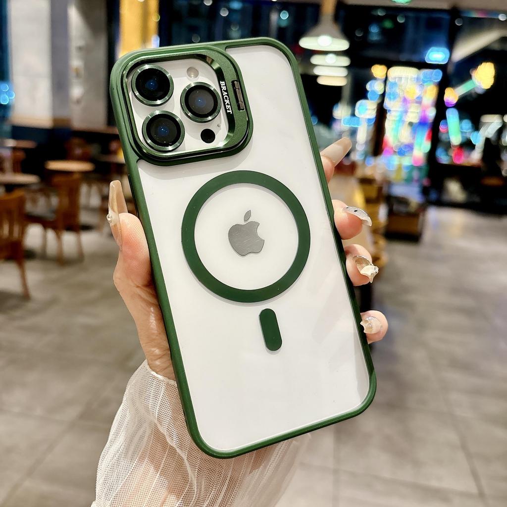 Custodia Protettiva in Silicone Trasparente a Colore Solido con Supporto per Obiettivo Fotocamera e Ricarica Magnetica per iPhone 17 16 PM 15 Plus 14 13 12 11 Pro Max