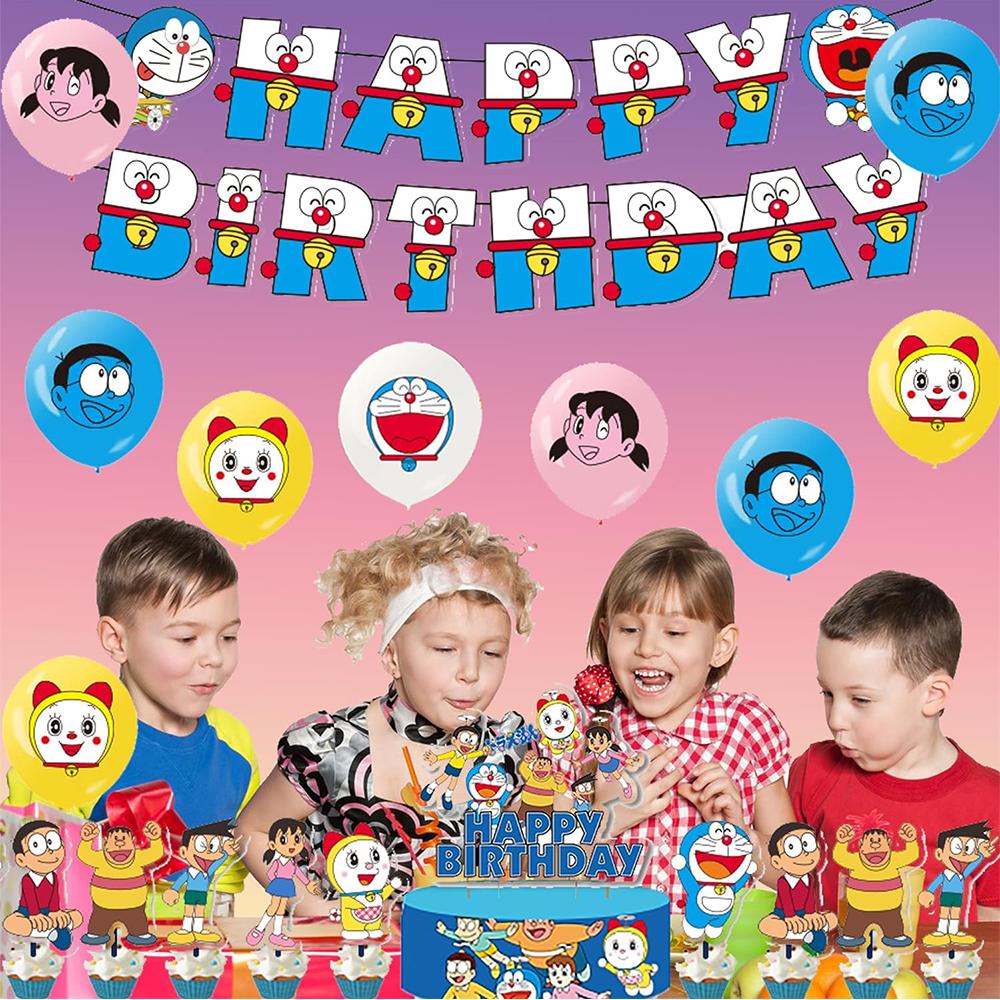 30pcs Doraemon Theme Party Supplies Include a Banner, Balloons, Cake Toppers
