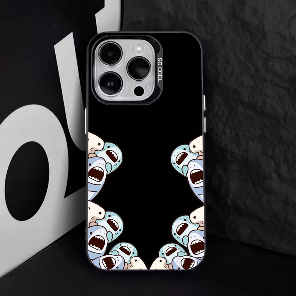 Cartoon Cute Shark Phone Case For iPhone 16,15,14,13,12,11,8,7,Pro,Max,Plus,Mini,XS,SE Anti Fall Black Matte Hard