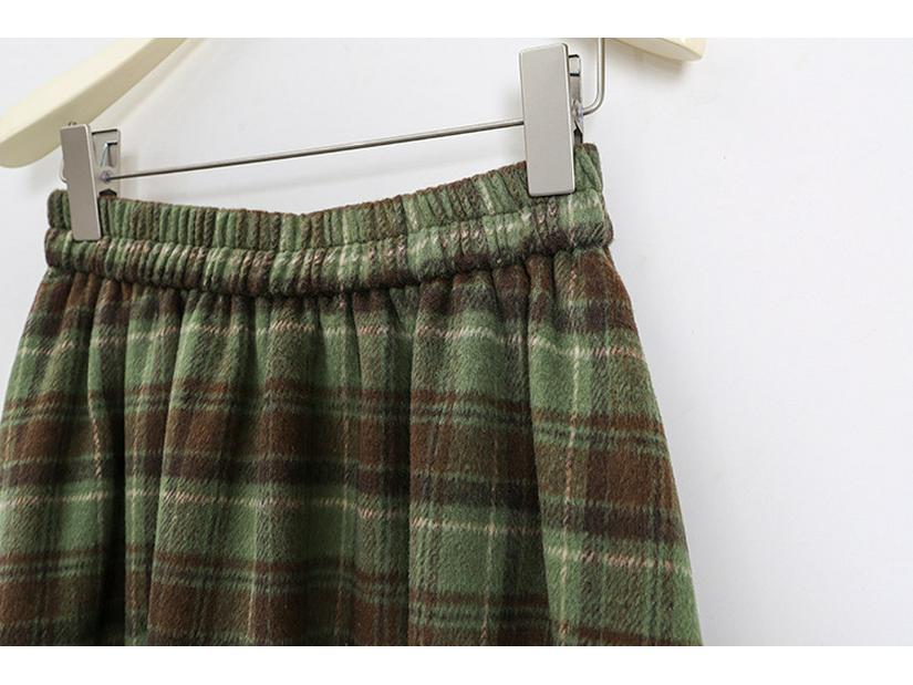 Women's Retro Plaid Wool Blend Midi Skirt - High Waist A-line with Double Pockets for Autumn/Winter