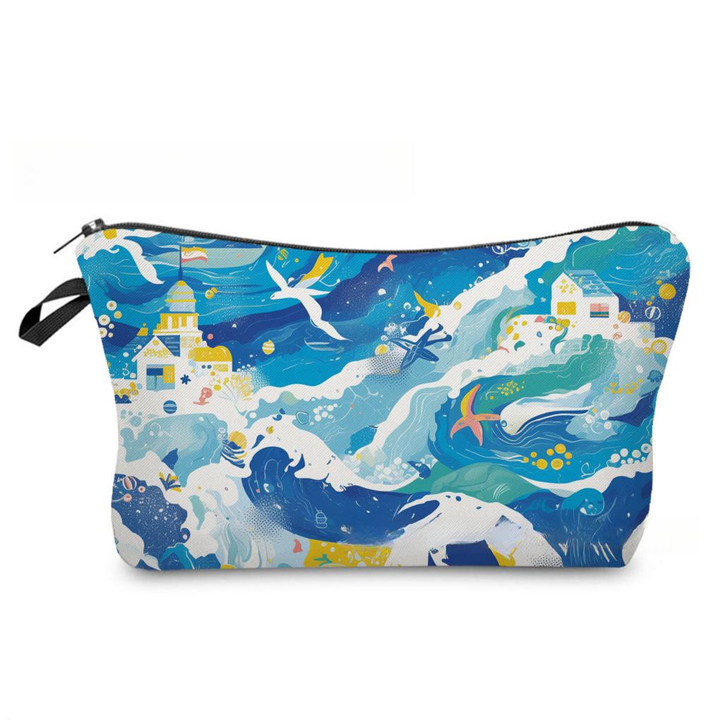 Women Abstract lines Print Cosmetic Bag Toiletries Organize Travel Storage Case 6858