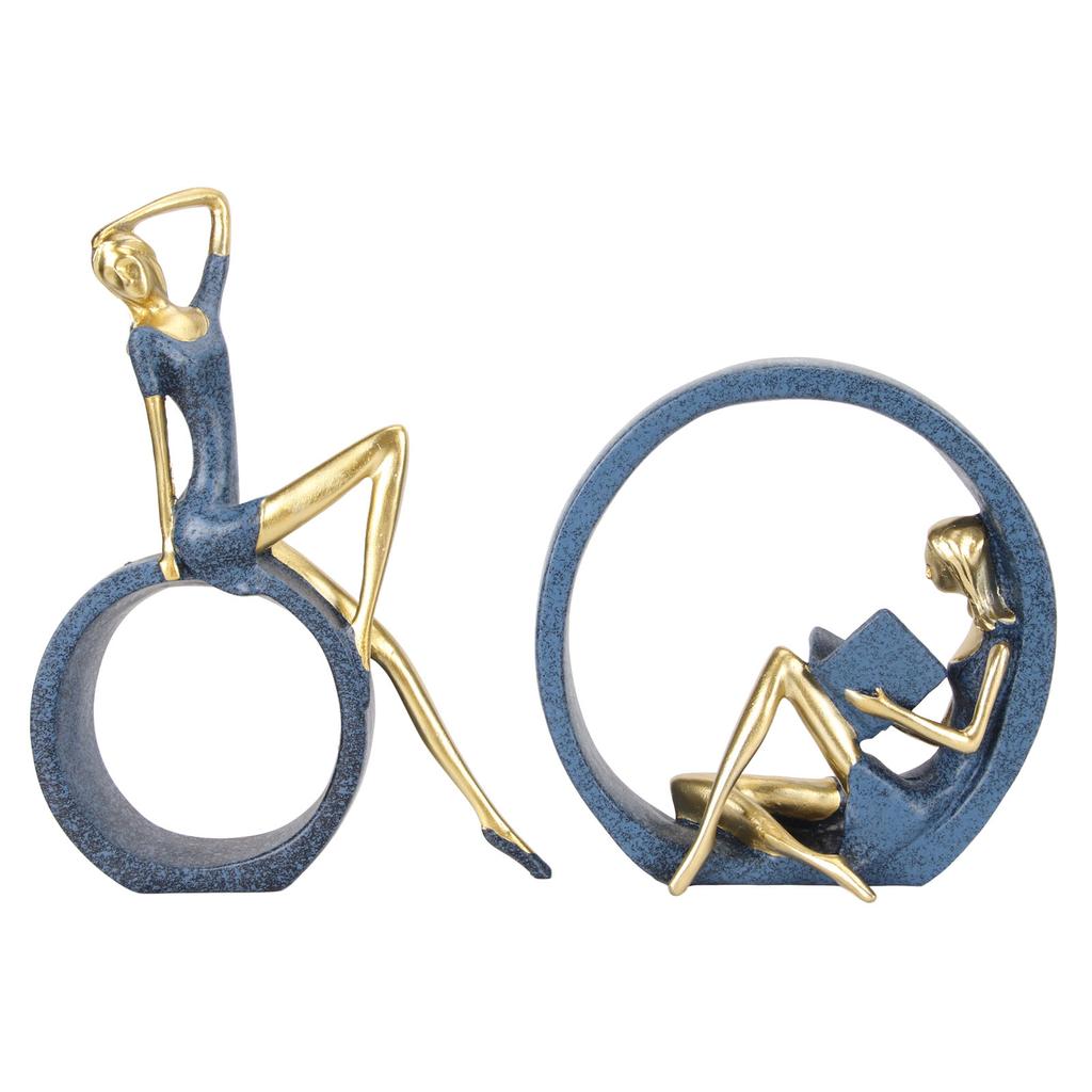 Resin OK Girl Statue Girl Reading Figurine Yoga Girl Ornament for Bookshelf Bedroom Gift Decoration