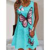[Directional Style] Summer Women's Fashion Butterfly Print Sleeveless Vest Dress Round Neck Casual Dress Loose Dress Women's Clothing