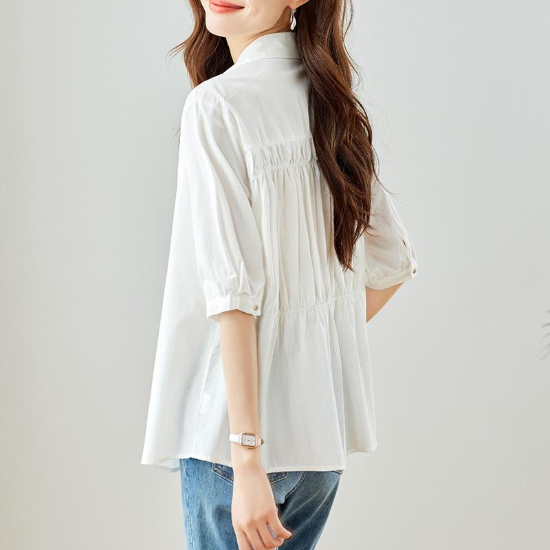 Lapel Single-breasted Temperament Lady Shirt Summer New Shoulder Pleated Design Niche Top