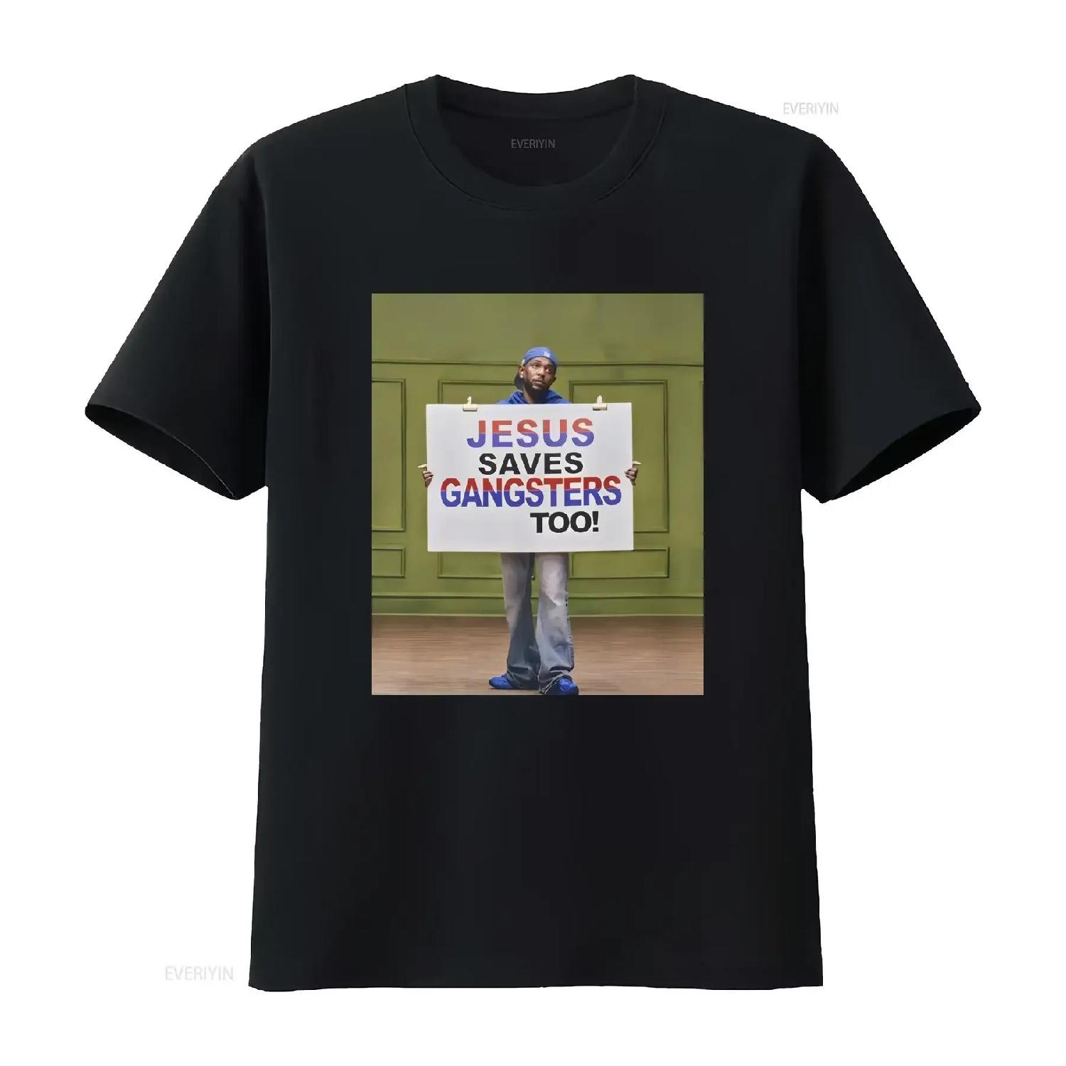 Kendrick Lamar Jesus Saves Gangsters too T Shirt Hip Hop Music Fan Streetwear Clothing vintage Washed Top For Everyday Wear XXXXXL разноцветный