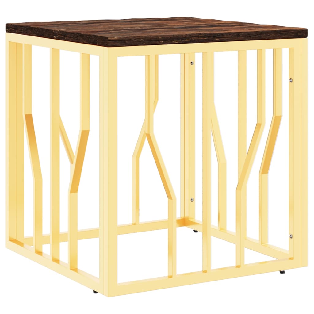  Coffee Table, Gold, Stainless Steel and Solid Reclaimed Wood