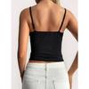 Women Lace Trim V Neck Spaghetti Strap Fitted Crop Cami Top