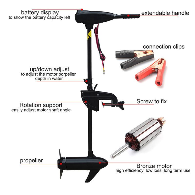 12V/24V Low Noise Electric Outboard Engine Marine Electric Motor Thruster Suspension Driven Propeller Fishing Inflatable Boat