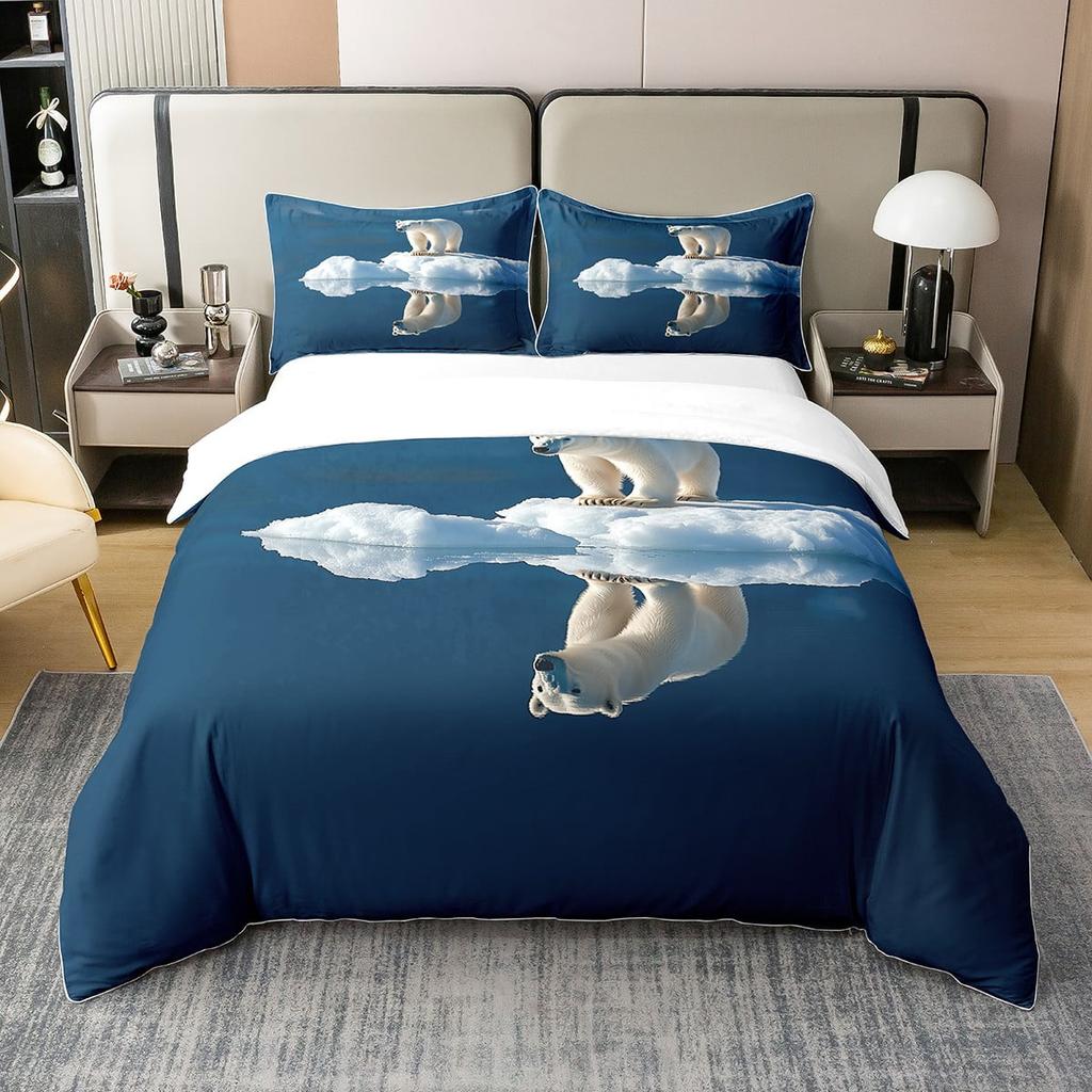 Comforter Polar Bear Queen Size Natural Sunset Sky Arctic Glacier Ice Lake Lovely Wild Animal Comforter Warm