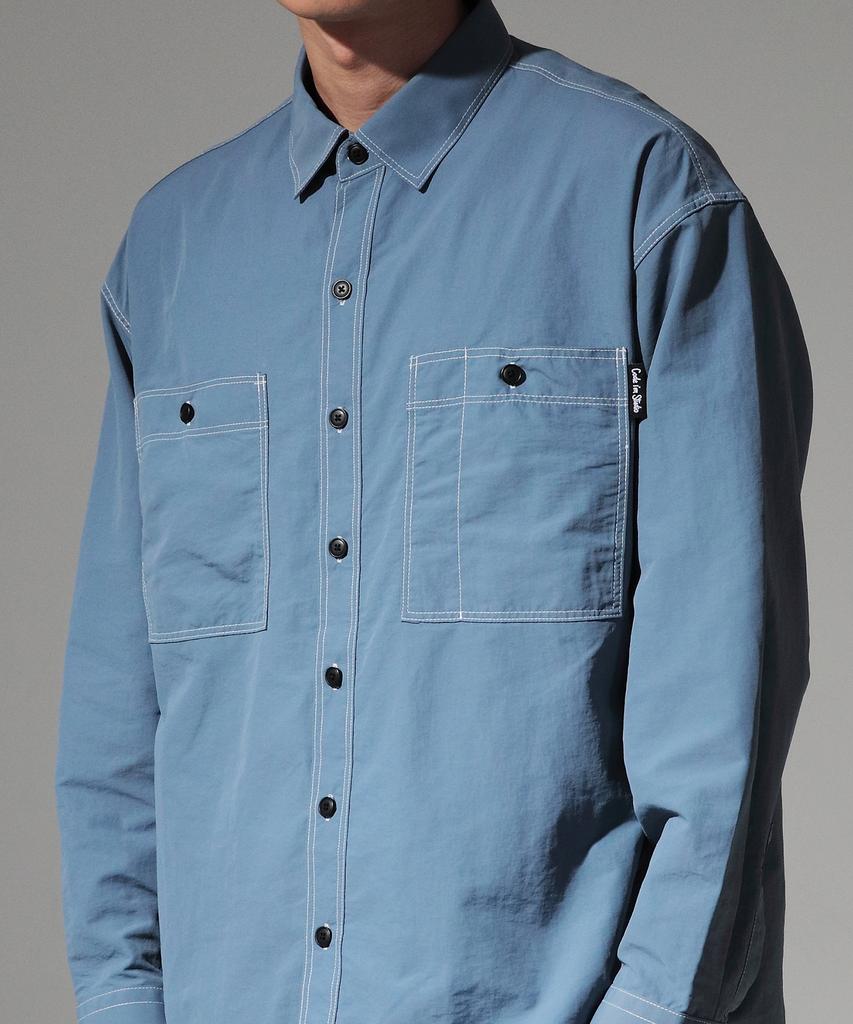 CODE I'M Two-Pocket Nylon Metal Oversized Shirt Blue
