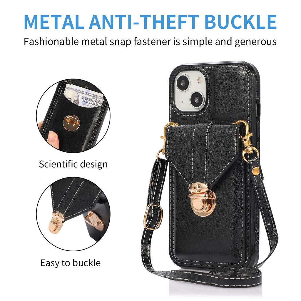 For iPhone 15 Anti-Scratch PU Leather+TPU Phone Cover Case Card Holder Kickstand Phone Shell