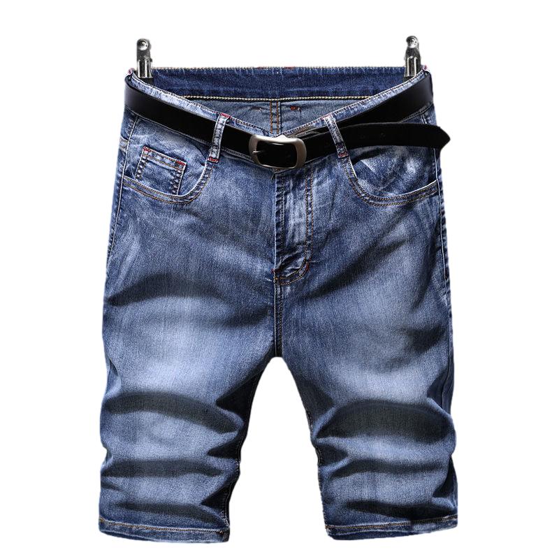Jeansshorts Herren Stretch Sommer Dünnschnitt Locker Wild Gerade Fünf-Punkt-Hose Herren Freizeithose Schwarz Trend