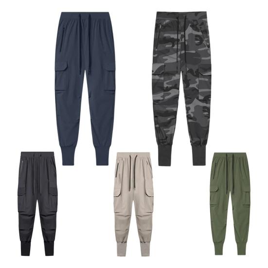 Men Pants Thin Side Zippered Pockets Drawstring Elastic Waist Slim Fit Camouflage Print Ankle-banded Quick Dry Gym Traning Jogging Sweatpants