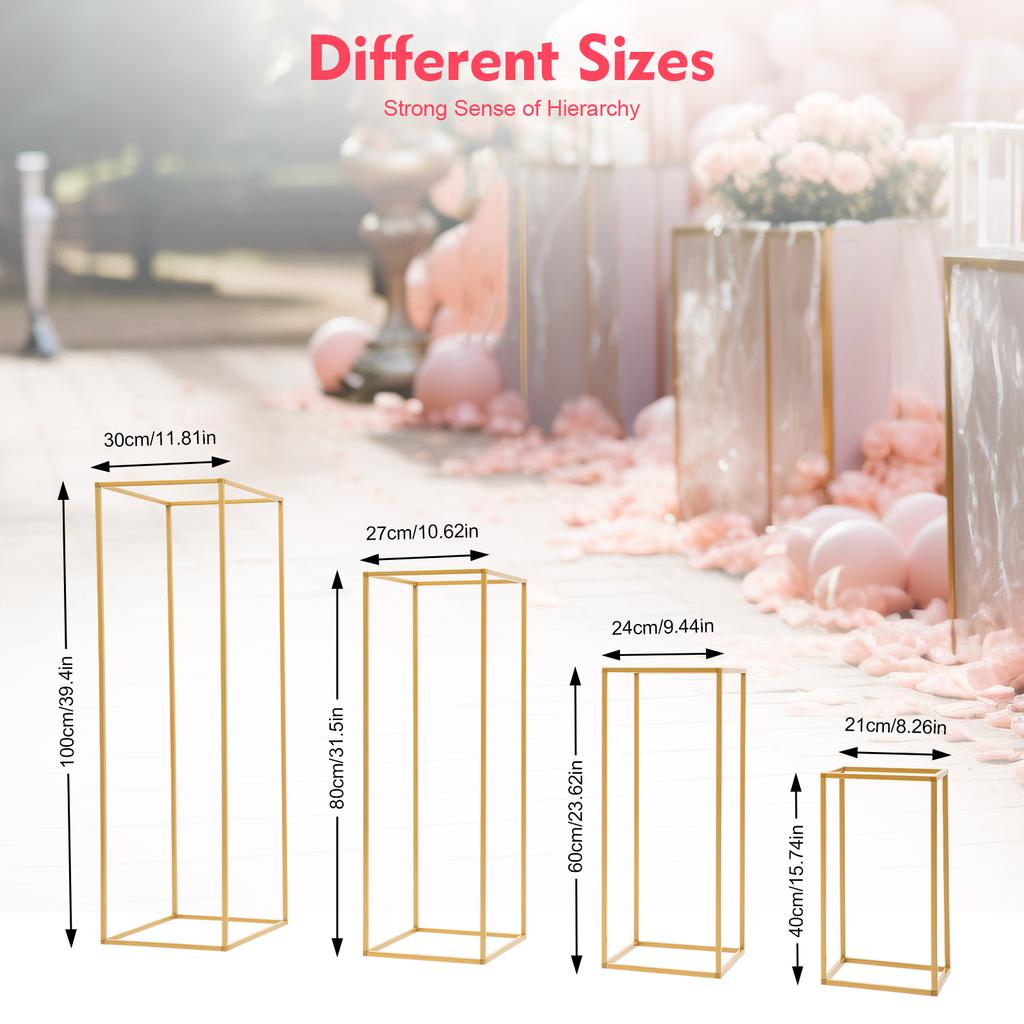 4-Pack Gold Flower Stands, Wedding Centerpiece Display Racks for Table Decor, Birthday Party Anniversary Decoration