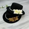 Elegant Pearl Flower Bridal Flat Top Hat For Lady