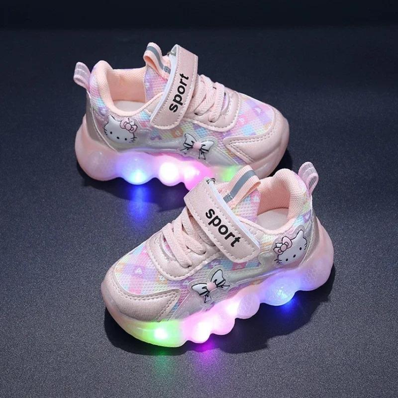 Sanrio Hello Kitty Girl Kawaii Shine Sneakers Spring and Autumn Seasons Student Cartoon Child Non-Slip Casual Shoes New Style