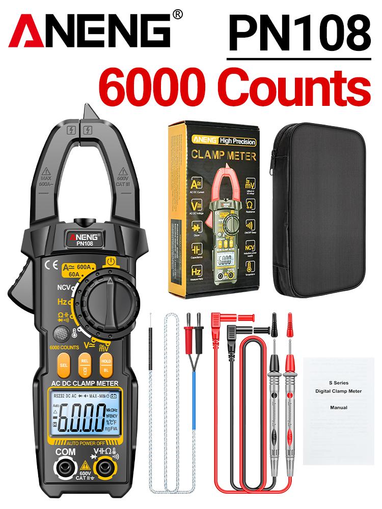 ANENG PN107 PN108 Digital Clamp Meter NCV Induction Ohmmer Tools AC/DC Voltage True RMS Multimeter 600A Current Testers