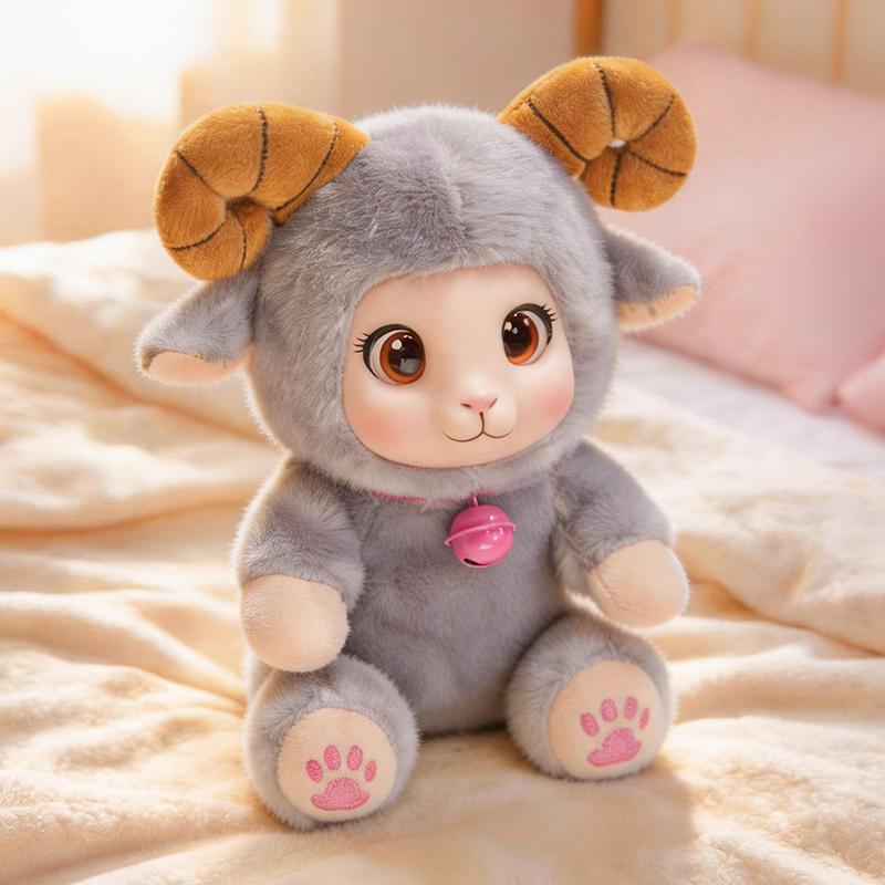 Agneau en Peluche Assis Peluche Courte Animal en Vinyle Rempli Sabots Moelleux Souple Cadeau d'Anniversaire Pour Enfants Décor Accessoire Aléatoire Couleur