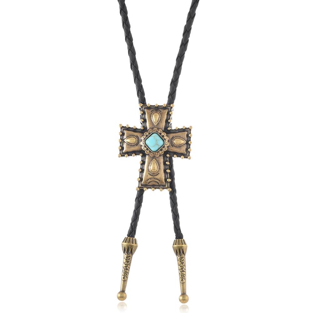 Turquoise Bolo Tie Pendant and Sweater Chain Necklace
