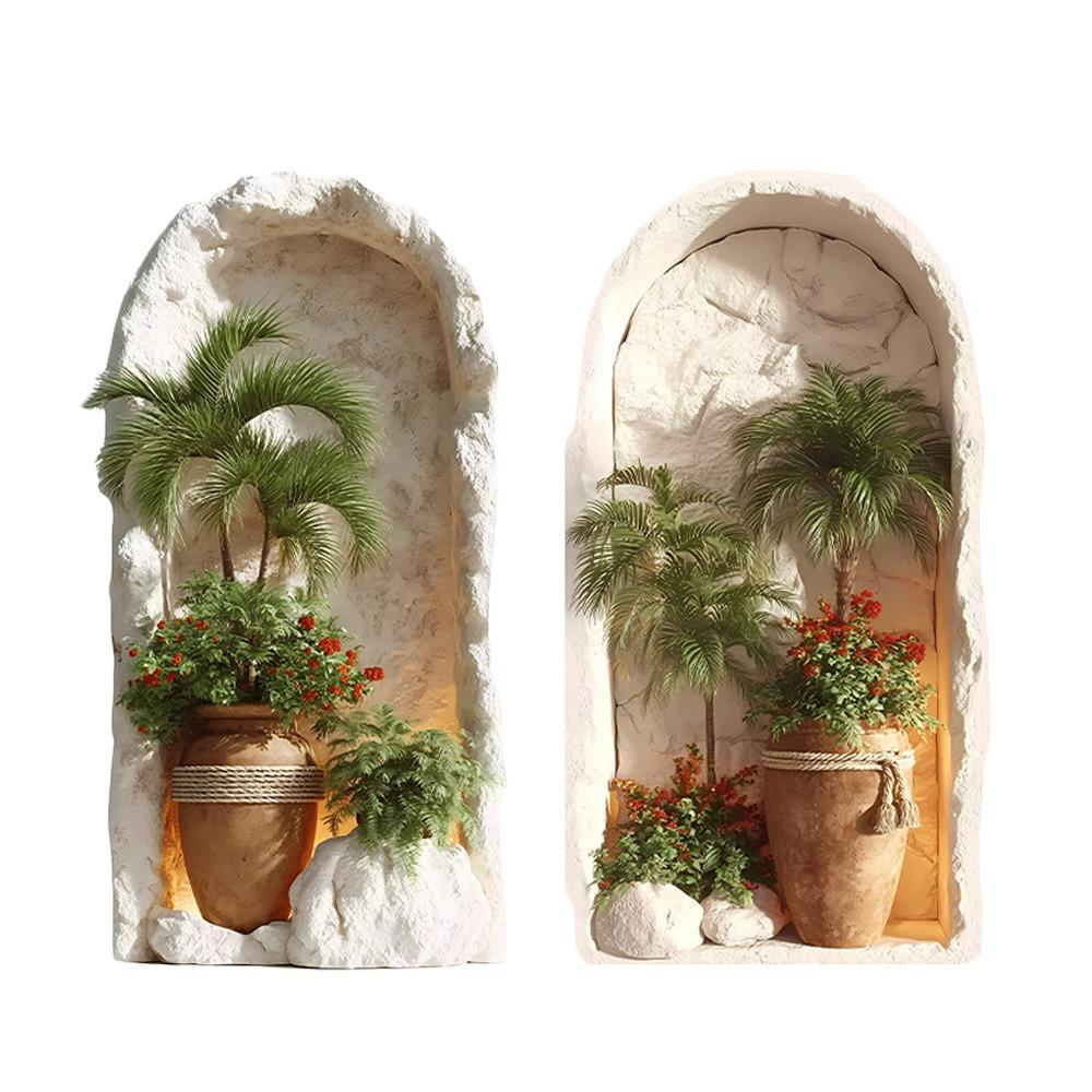 Kreativer Mehrfarbiger Wandaufkleber 3D Selbstklebend Fake-Fenster Pflanzen-Aufkleber Wasserdicht Grünpflanzen Wanddekoration brown