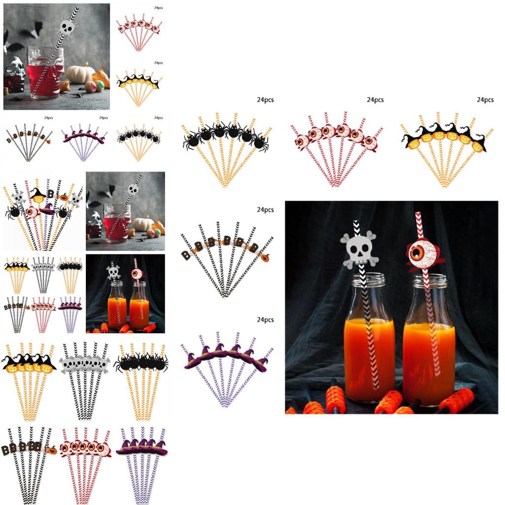 Spooky Halloween Witch And Skull Straws 24pcs Pack