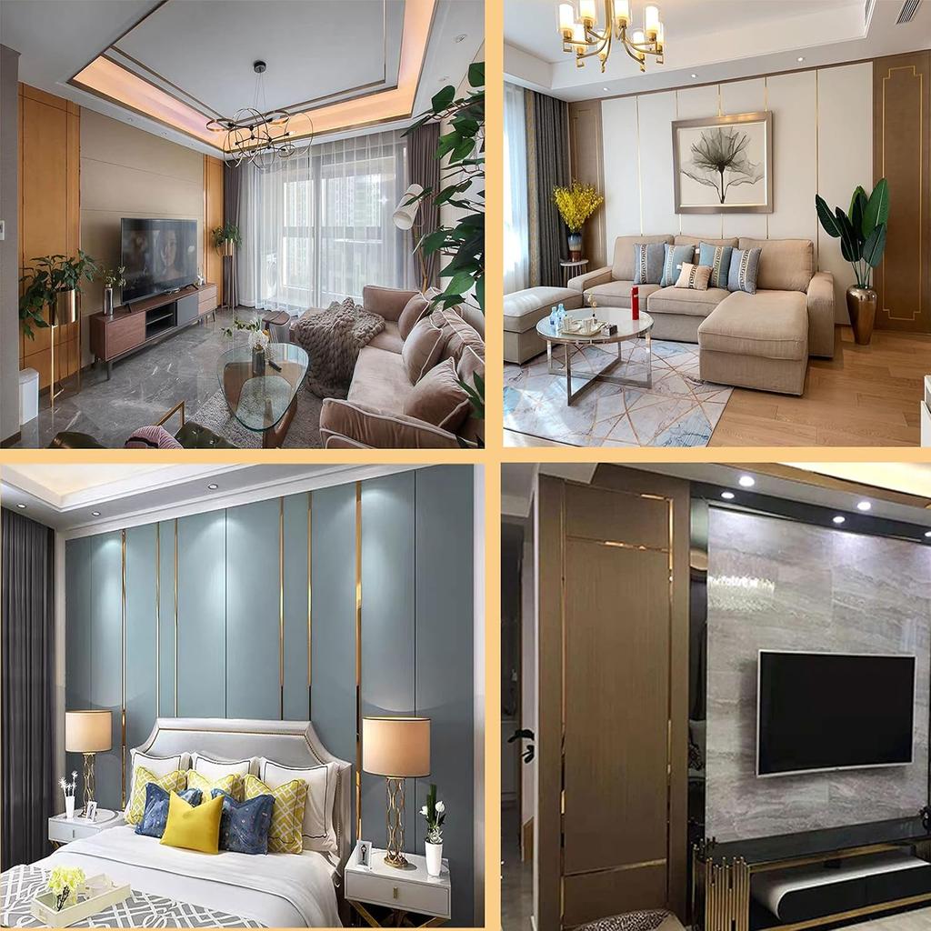 9.8ft Stainless Steel Wall Trim Molding Self Adhesive Metallic Wall Decal, Wall Molding Trim Tape for Wall, Mirror, Door, Wardrobe(Size:Width