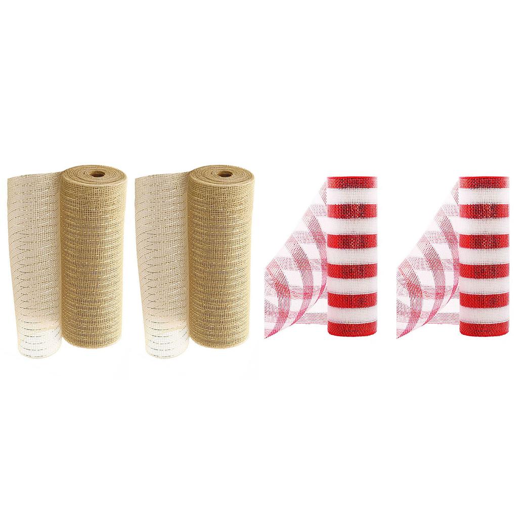 2 Rolls Decorative Mesh Ribbon Metallic Foil Mesh Rolls Christmas Mesh Ribbon for Christmas Tree Garland Craft Decorations