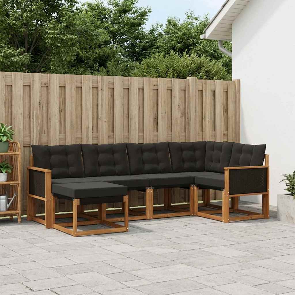 Outdoor Sofa Set with Cushions 6 Pcs Natural and Black