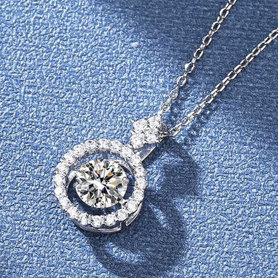 Women Necklace Rhinestone Round Pendant Necklace Sparkling Jewelry Anniversary Gift for Wife Girlfriend Mother