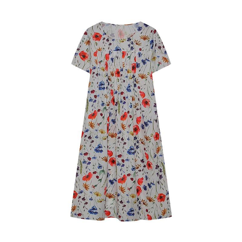 2026 Plus Size Womens Floral Print A-Line Dress With V-Neck Short Sleeve High Waist Small