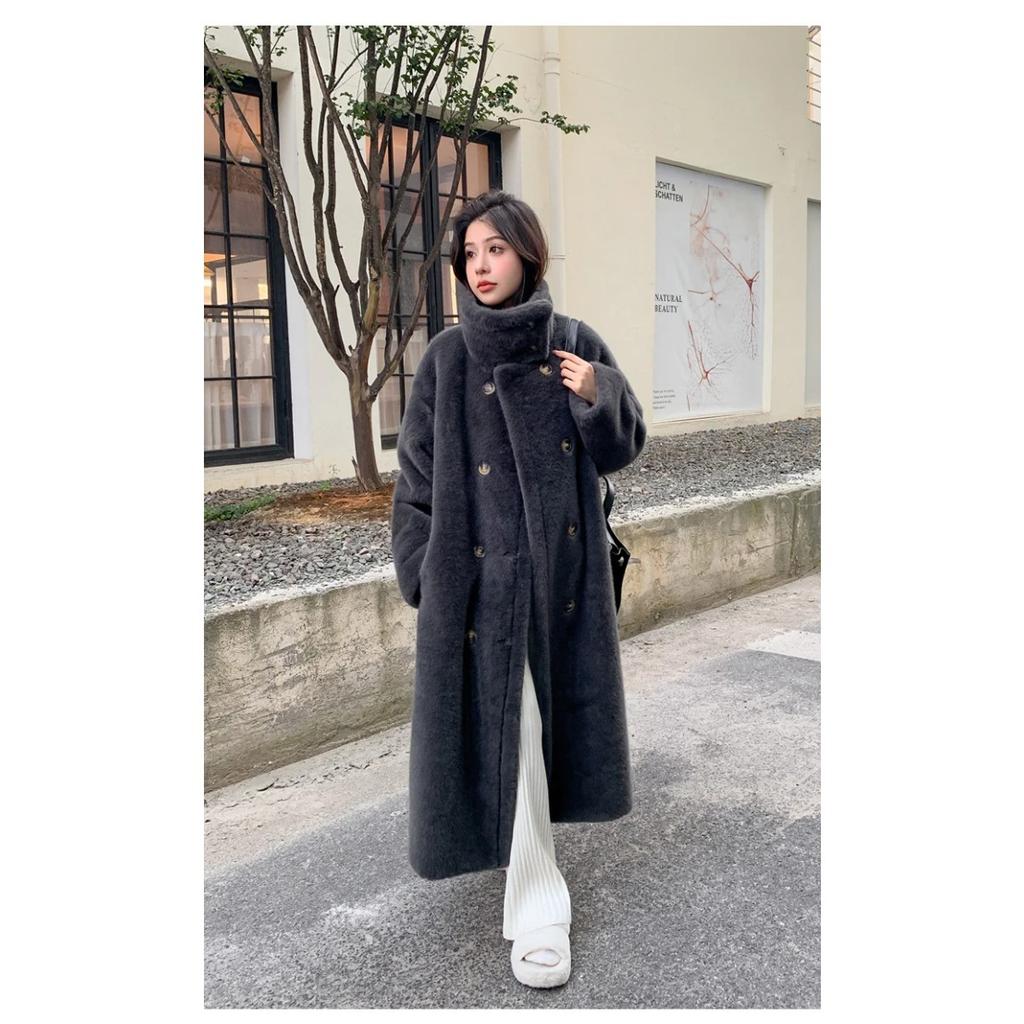 VAYLA Damen Kunstpelz Lange Mäntel Jacken Stehkragen Mantel Dick Warm Y2k Streetwear Jacke Elegant Arbeit Freizeit Oberbekleidung Herbst Winter